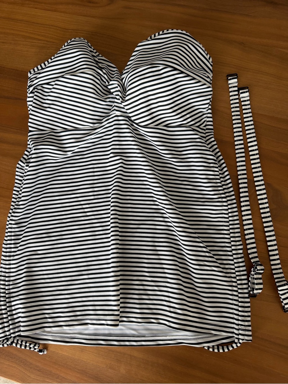 Panache Black and White Striped Strapless/Strapped Tankini Top